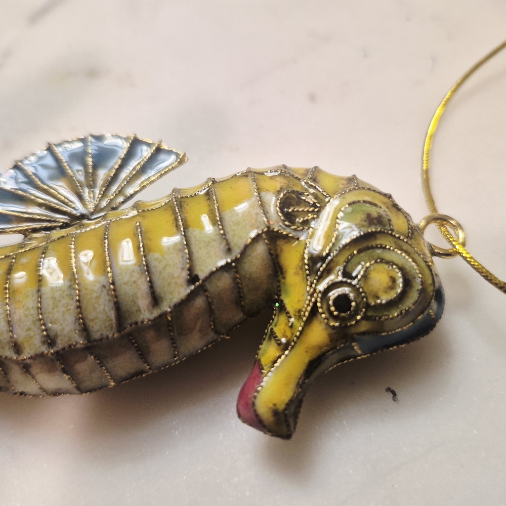 Pottery Barn Colorful Seahorse Christmas  Ornament Yellow Blue Enamel Cloisone - Picture 4 of 7
